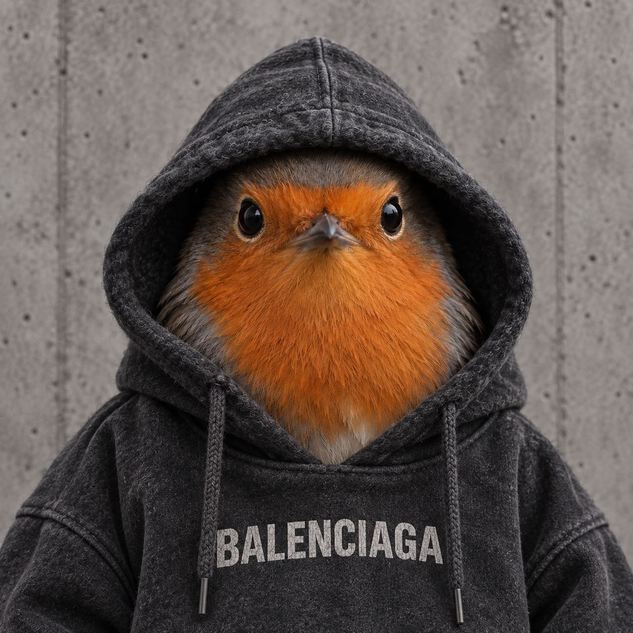 Robin in a grey logo hoodie